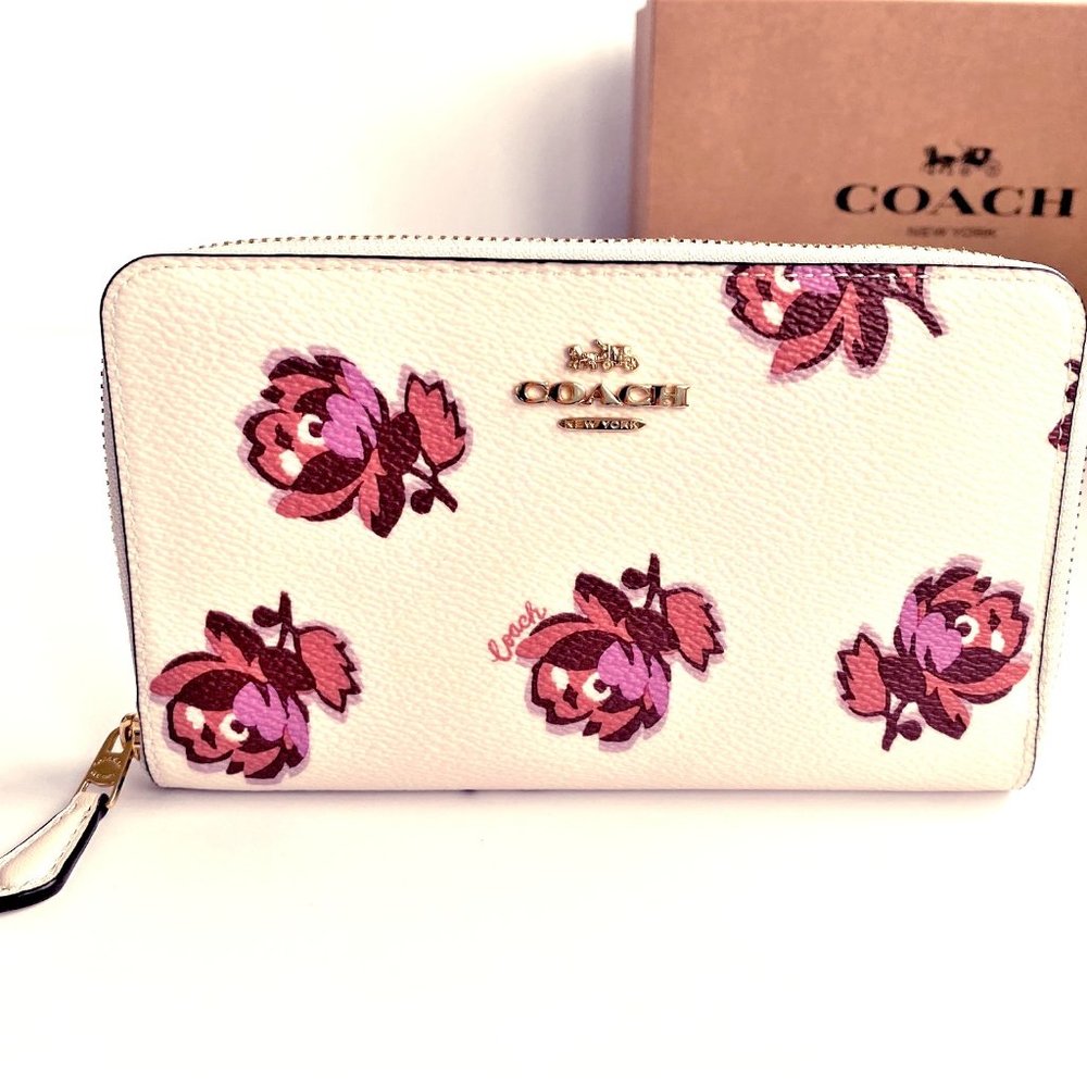 NWT Coach Medium Wallet Floral Print Chalk
